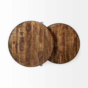 Mercana Clapp Round Nesting Coffee Tables with Solid Mango Wood Tops & Black Iron Base for Modern Spaces Brown Wood | X Pattern 50350