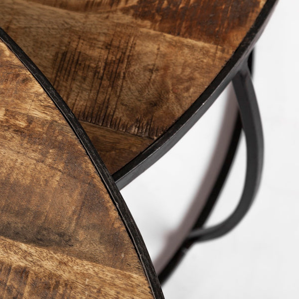 Mercana Clapp Round Nesting Coffee Tables with Solid Mango Wood Tops & Black Iron Base for Modern Spaces Brown Wood | X Pattern 50350
