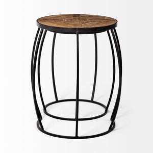 Mercana Clapp Nesting Accent Tables Set of 2 - Modern Round Design with Mango Wood Top and Metal Frame Brown Wood | Black Metal | X Pattern 50472