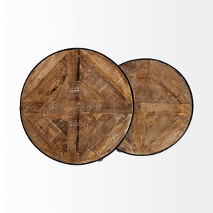 Mercana Clapp Nesting Accent Tables Set of 2 - Modern Round Design with Mango Wood Top and Metal Frame Brown Wood | Black Metal | X Pattern 50472