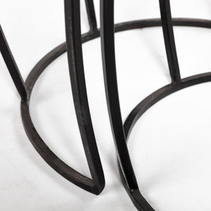 Mercana Clapp Nesting Accent Tables Set of 2 - Modern Round Design with Mango Wood Top and Metal Frame Brown Wood | Black Metal | Line Pattern 50473