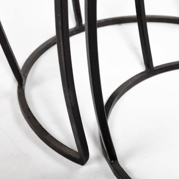 Mercana Clapp Nesting Accent Tables Set of 2 - Modern Round Design with Mango Wood Top and Metal Frame Brown Wood | Black Metal | Line Pattern 50473