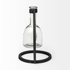 Mercana Monica I Striking Matte Metal and Glass Bottle Vase for Modern Desert-Inspired Home Decor Black Metal |  8.3H 67909