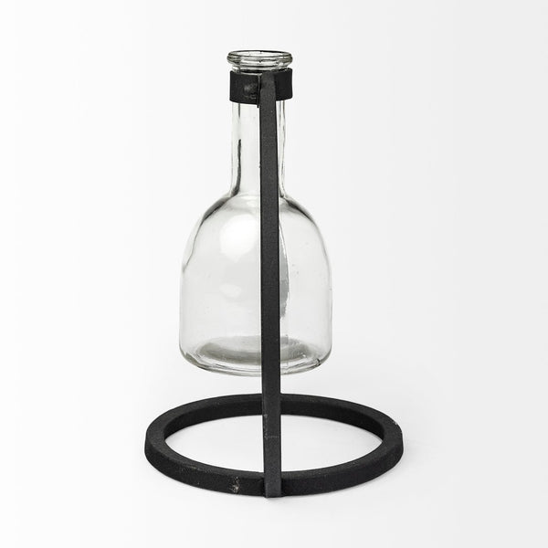 Mercana Monica I Striking Matte Metal and Glass Bottle Vase for Modern Desert-Inspired Home Decor Black Metal |  8.3H 67909