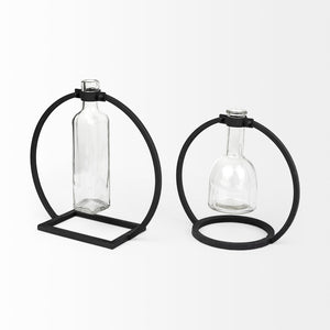 Mercana Monica I Striking Matte Metal and Glass Bottle Vase for Modern Desert-Inspired Home Decor Black Metal |  8.3H 67909