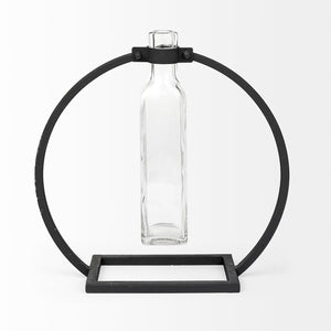 Mercana Monica I Striking Matte Metal and Glass Bottle Vase for Modern Desert-Inspired Home Decor Black Metal | 10H 67910