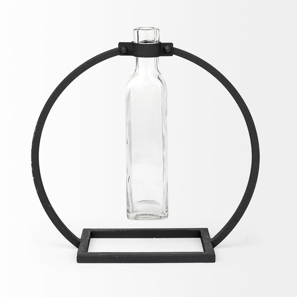 Mercana Monica I Striking Matte Metal and Glass Bottle Vase for Modern Desert-Inspired Home Decor Black Metal | 10H 67910