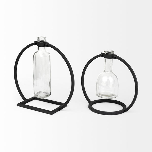 Mercana Monica I Striking Matte Metal and Glass Bottle Vase for Modern Desert-Inspired Home Decor Black Metal | 10H 67910