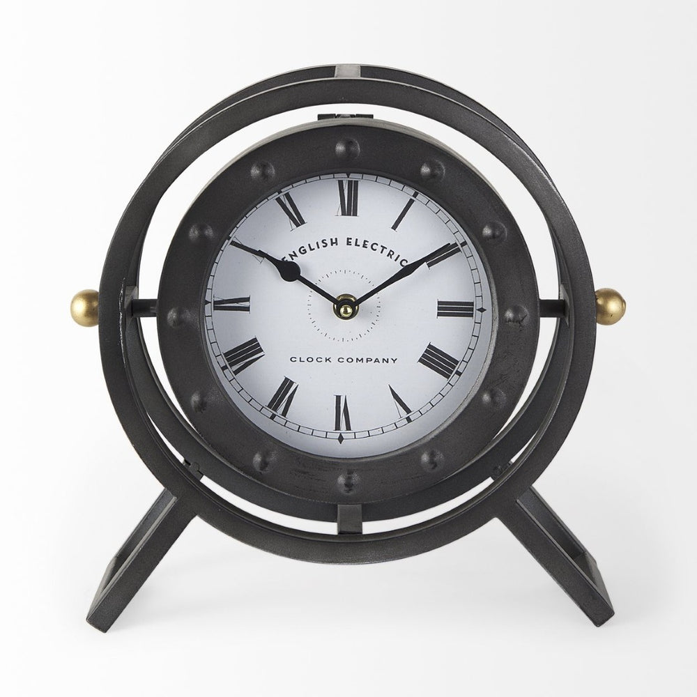 Mercana Gaston Industrial Circular Table Clock – Vintage Charm with Modern Simplicity for Any Space 68083