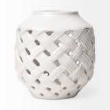 Mercana Forillon I Short White Glazed Lattice Pattern Vase 31056