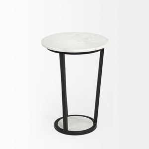 Mercana Bombola Accent Table: Modern Industrial Design with Polished Marble Top and Sturdy Metal Frame White Marble | Black Metal | 15W 67038