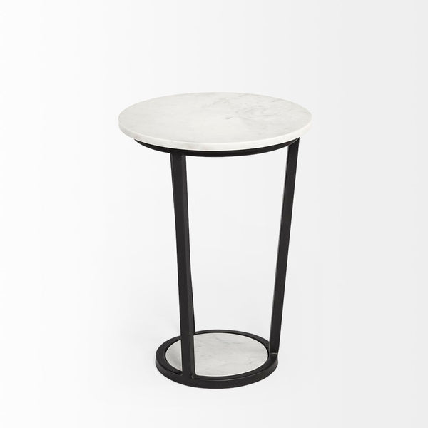 Mercana Bombola Accent Table: Modern Industrial Design with Polished Marble Top and Sturdy Metal Frame White Marble | Black Metal | 15W 67038