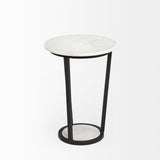 Mercana Bombola I (Small) 15L x 15W White Round Marble Top W/Black Metal Frame Accent Table  67038