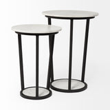 Mercana Bombola I (Small) 15L x 15W White Round Marble Top W/Black Metal Frame Accent Table  67038