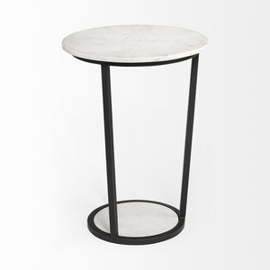 Mercana Bombola Accent Table: Modern Industrial Design with Polished Marble Top and Sturdy Metal Frame White Marble | Black Metal | 18W 67039