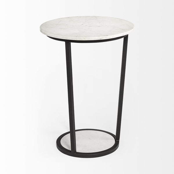 Mercana Bombola Accent Table: Modern Industrial Design with Polished Marble Top and Sturdy Metal Frame White Marble | Black Metal | 18W 67039