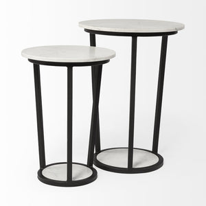 Mercana Bombola Accent Table: Modern Industrial Design with Polished Marble Top and Sturdy Metal Frame White Marble | Black Metal | 18W 67039