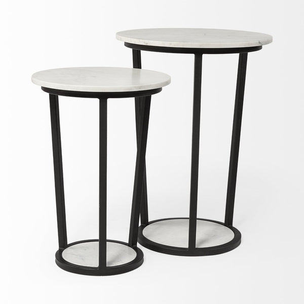 Mercana Bombola Accent Table: Modern Industrial Design with Polished Marble Top and Sturdy Metal Frame White Marble | Black Metal | 18W 67039