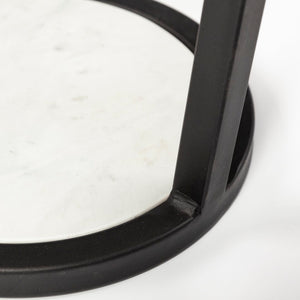 Mercana Bombola Accent Table: Modern Industrial Design with Polished Marble Top and Sturdy Metal Frame White Marble | Black Metal | 15W 67038