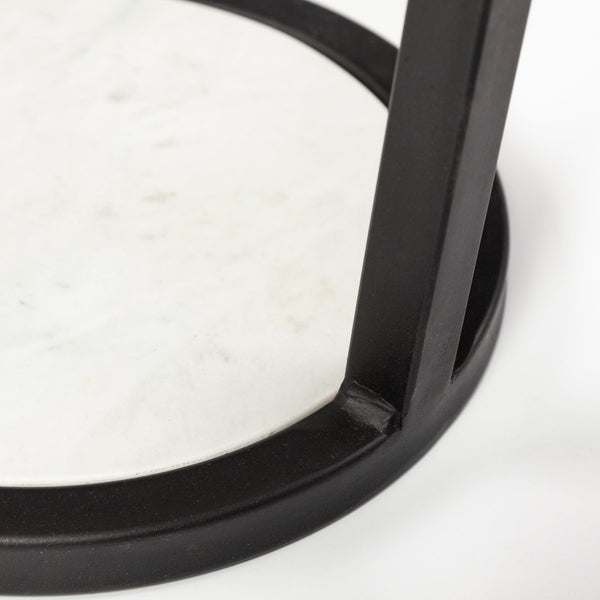 Mercana Bombola Accent Table: Modern Industrial Design with Polished Marble Top and Sturdy Metal Frame White Marble | Black Metal | 15W 67038