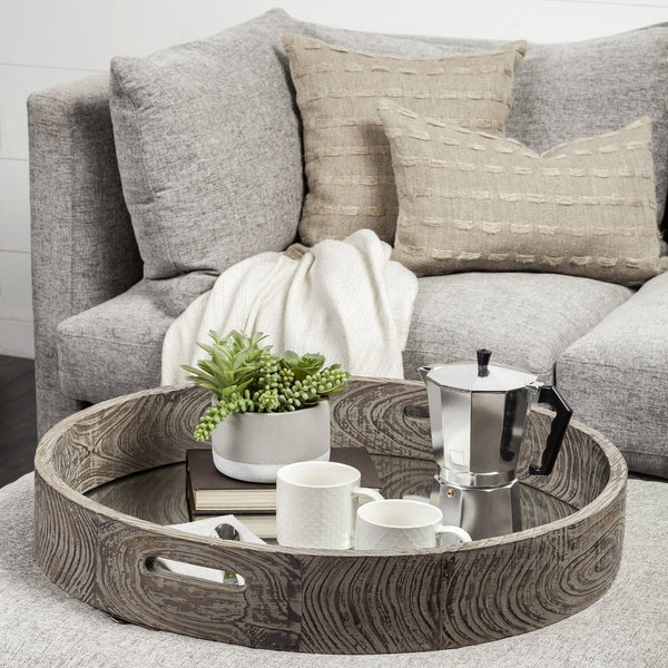 Mercana Whittier Versatile Reclaimed Wood Tray - Rustic Decor & Functional Serving Solution for Your Home Brown Wood | Mirror | 28W 37169