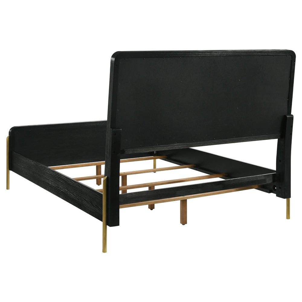 English Elm Anser Eastern King Panel Bed - Plush Gray Upholstery, Black Frame & Gold Accents For Chic Style B062S01251