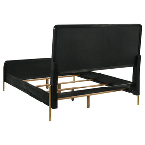 English Elm Anser Eastern King Panel Bed - Plush Gray Upholstery, Black Frame & Gold Accents For Chic Style B062S01251