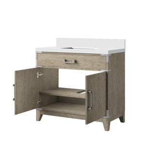 English Elm Grey Oak Single Bath Vanity With Cultured Marble Top – Stylish Storage, Soft-Close Hinges, 36" W B2731P259789