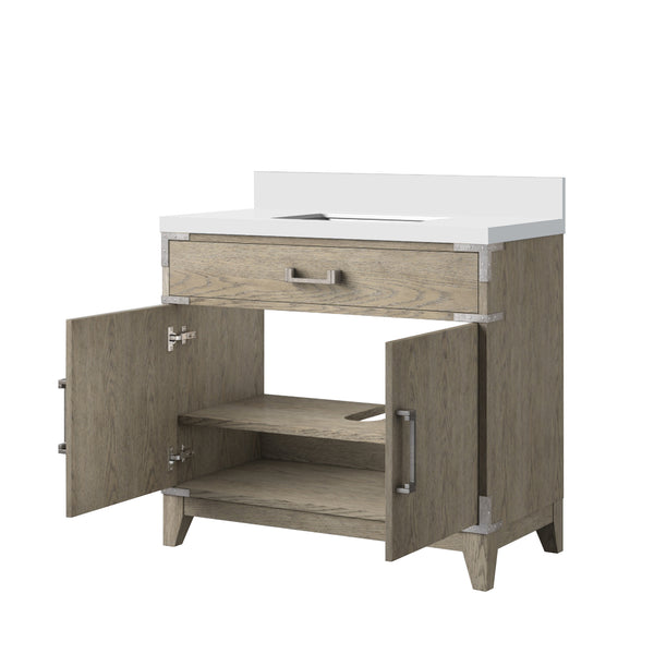 English Elm Grey Oak Single Bath Vanity With Cultured Marble Top – Stylish Storage, Soft-Close Hinges, 36" W B2731P259789