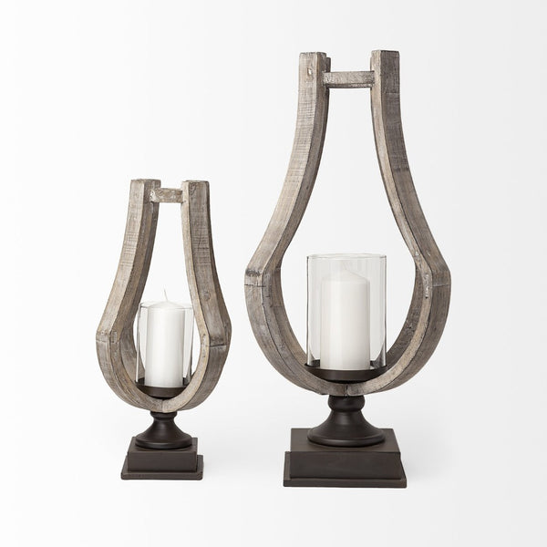 Mercana Brillion Elegant Rustic Wood and Metal Candle Holder for Timeless Home Décor and Ambiance Brown Wood | 17H 53142