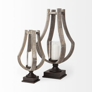 Mercana Brillion Elegant Rustic Wood and Metal Candle Holder for Timeless Home Décor and Ambiance Brown Wood | 17H 53142