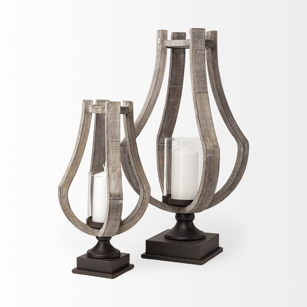 Mercana Brillion Elegant Rustic Wood and Metal Candle Holder for Timeless Home Décor and Ambiance Brown Wood | 17H 53142