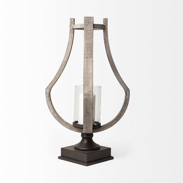 Mercana Brillion Elegant Rustic Wood and Metal Candle Holder for Timeless Home Décor and Ambiance Brown Wood | 25H 53143