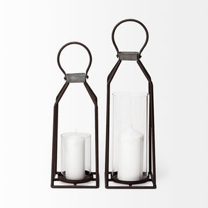 Mercana Kingston Candle Holder - Rustic Metal Frame with Clear Glass for Timeless Farmhouse Elegance 67243