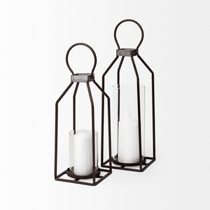 Mercana Kingston Candle Holder - Rustic Metal Frame with Clear Glass for Timeless Farmhouse Elegance 67243