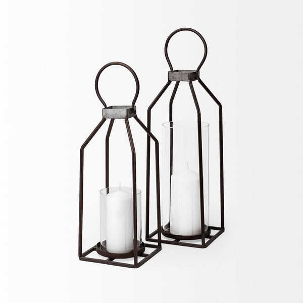 Mercana Kingston Candle Holder - Rustic Metal Frame with Clear Glass for Timeless Farmhouse Elegance 67243