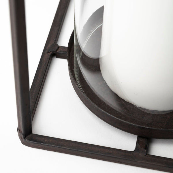 Mercana Kingston Candle Holder - Rustic Metal Frame with Clear Glass for Timeless Farmhouse Elegance 67243