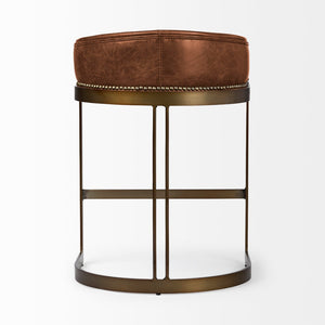 Mercana Hollyfield Counter Stool: Luxe Leather Seat with Industrial Metal Base for Modern Interiors Brown Leather | Gold Metal | Counter 68573