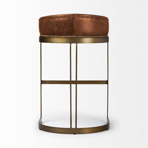 Mercana Hollyfield Counter Stool: Luxe Leather Seat with Industrial Metal Base for Modern Interiors Brown Leather | Gold Metal | Bar 68574