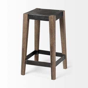 Mercana Nell 26" Industrial-Style Counter Stool with Solid Mango Wood Legs and Ergonomic Foot Rest Design Black Metal | Light Brown Wood | Counter 50507