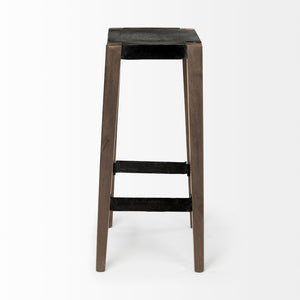 Mercana Nell 26" Industrial-Style Counter Stool with Solid Mango Wood Legs and Ergonomic Foot Rest Design Black Metal | Light Brown Wood | Bar 50508