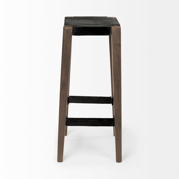 Mercana Nell 26" Industrial-Style Counter Stool with Solid Mango Wood Legs and Ergonomic Foot Rest Design Black Metal | Light Brown Wood | Bar 50508