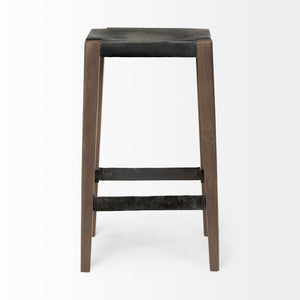 Mercana Nell 26" Industrial-Style Counter Stool with Solid Mango Wood Legs and Ergonomic Foot Rest Design Black Metal | Light Brown Wood | Bar 50508