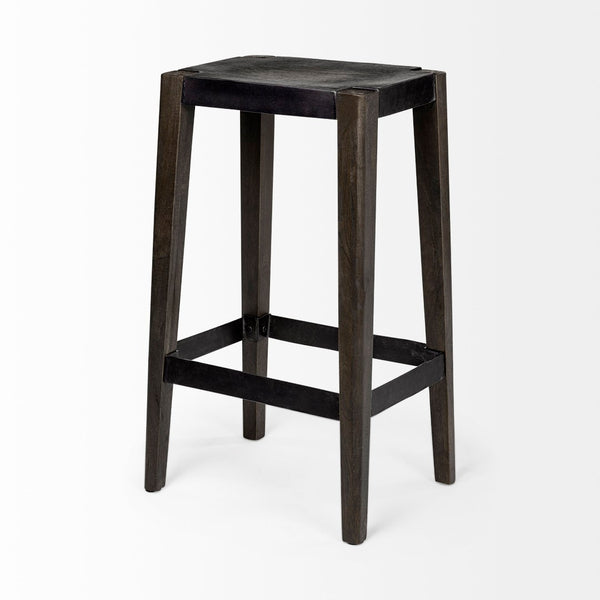 Mercana Nell Industrial-Style Stool with Solid Mango Wood Legs for a Modern Farmhouse Kitchen or Dining Area 69007