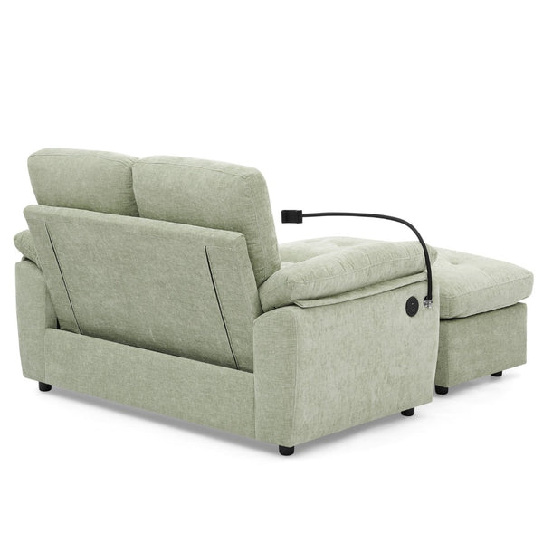 English Elm Leisure Chenille Two Seat Reclining Sofa with Usb Port Storage Ottoman Padded Armrests Cyan W487S00517
