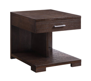 English Elm Niamey Walnut Ash Veneer End Table with Dovetail Drawer and Open Bottom Shelf B2726P251270