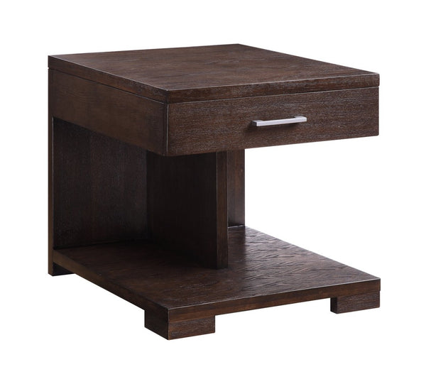 English Elm Niamey Walnut Ash Veneer End Table with Dovetail Drawer and Open Bottom Shelf B2726P251270
