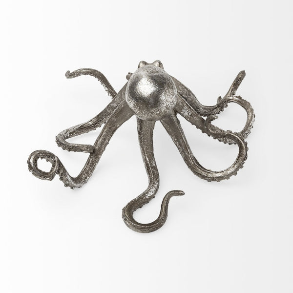 Mercana Strafford Coastal Decorative Octopus in Aged Silver-Pewter | Stylish Accent for Any Room Decor Silver Resin | 12H 57388