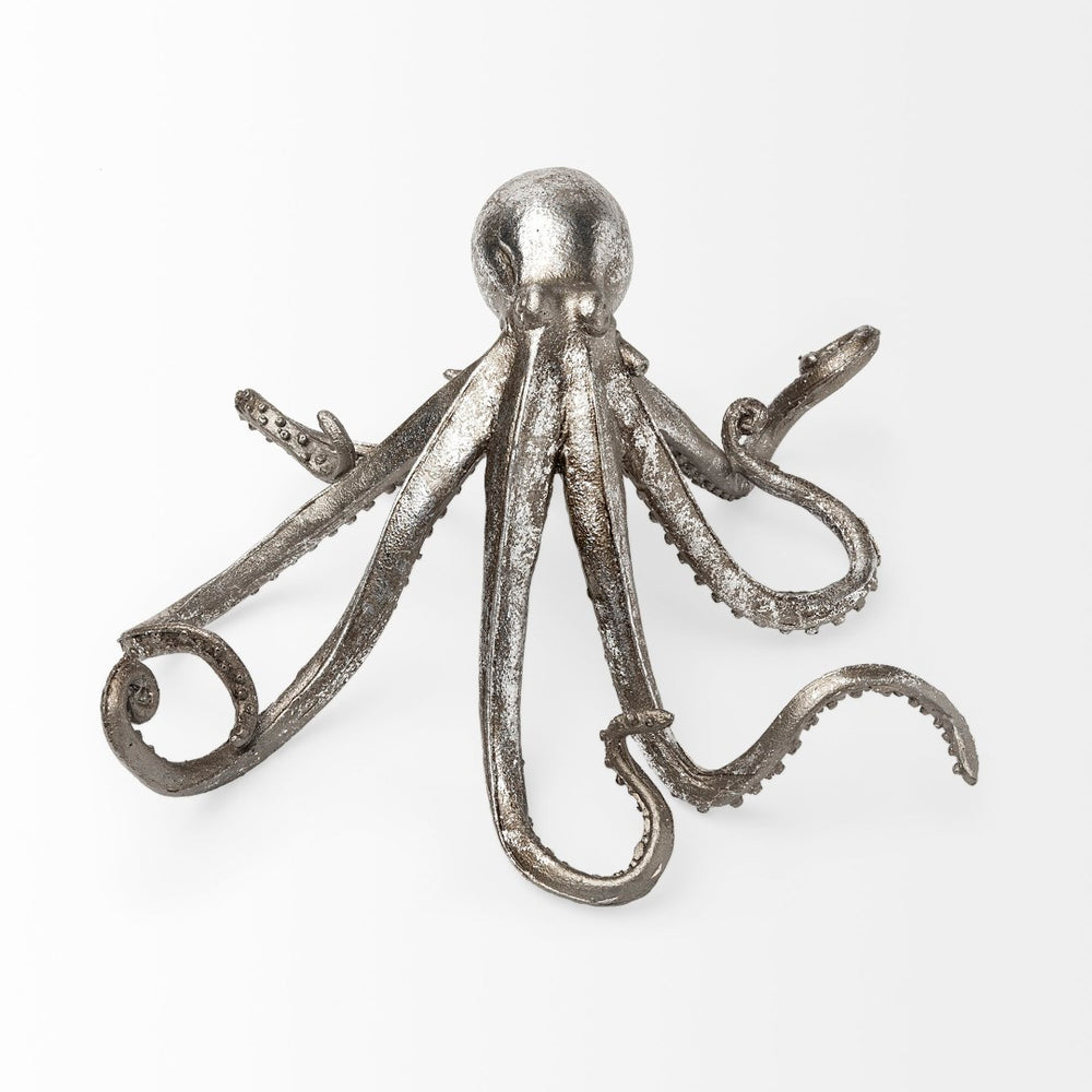 Mercana Strafford Coastal Decorative Octopus in Aged Silver-Pewter | Stylish Accent for Any Room Decor Silver Resin | 5H 57387