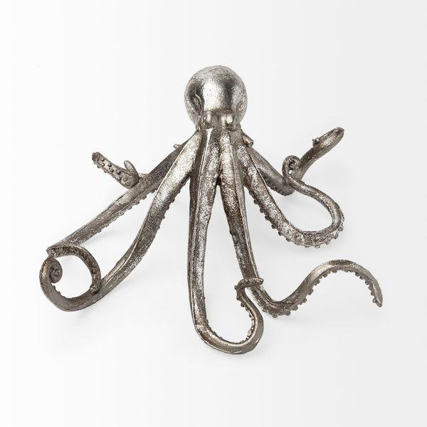 Mercana Strafford Coastal Decorative Octopus in Aged Silver-Pewter | Stylish Accent for Any Room Decor Silver Resin | 5H 57387